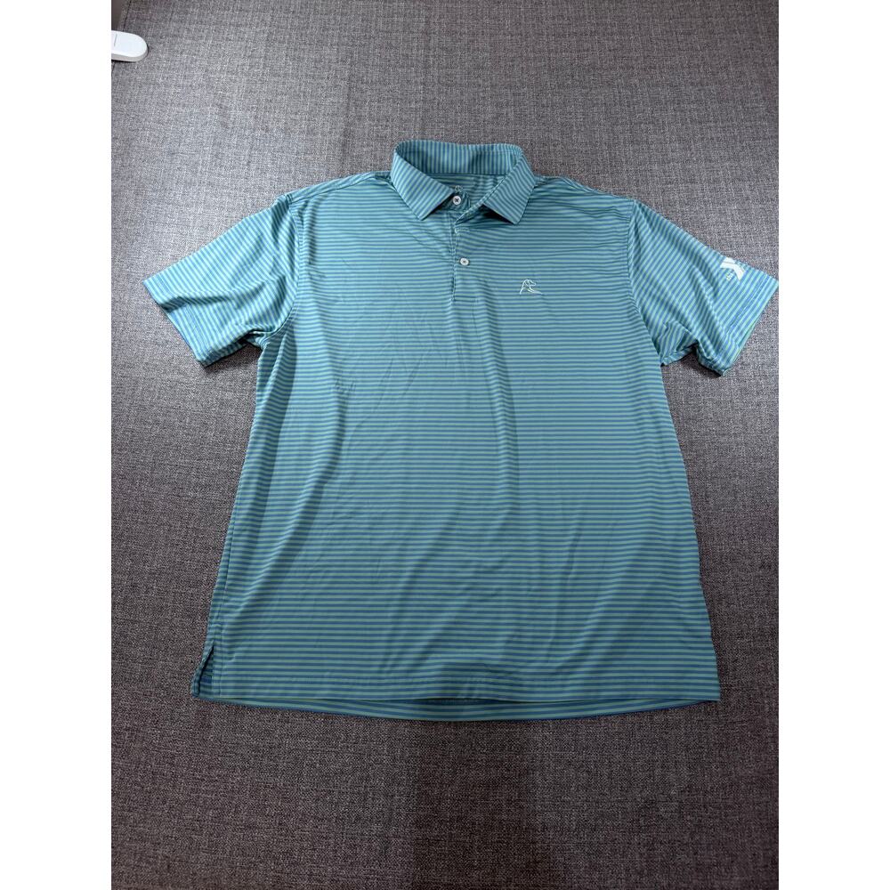 Rhoback Performance Polo Shirt Men’s Size L Blue Green Striped Short Sleeve Golf - Picture 3 of 7